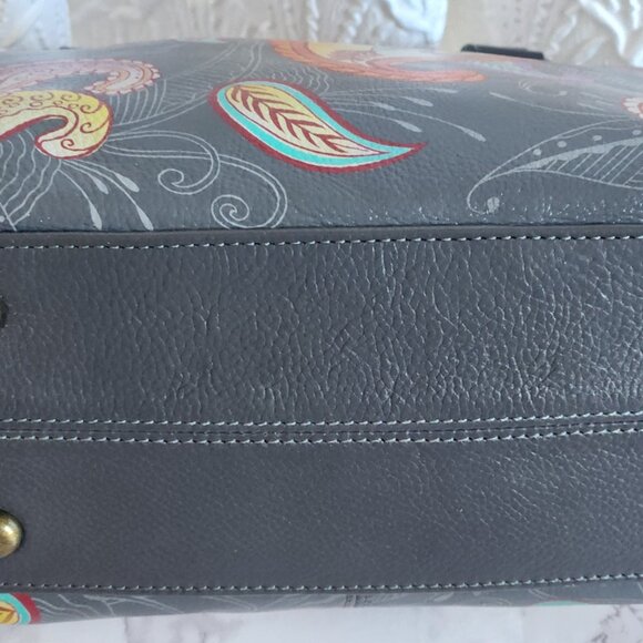 ANUSCHKA SUNSET PAISLEY HAND PAINTED LEATHER HANDBAG WITH CROSSBODY STRAP NEW - Picture 3 of 14